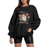 Žene Hallowmas Grafički vrhovi Ležerni labavi pulover tiska Žene o vratu dugih rukava bez rukava, crna,