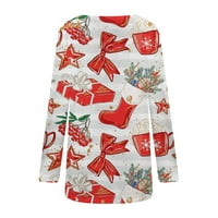 Bluze za božićne tunike za žene koje treba nositi sa gamašima dugih rukava s dugim rukavima Xmas drveće ispisane vrhove udobnog pulover