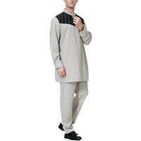 Muški muslimanski robe plus veličina arapskog uzorka Vez dugih rukava okrugli kratke hlače i pune boje