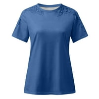 Vrhovi žene čipke šuplje kratki rukav soloidne boje ljetne majice čišćenje Henley Travel odjeća trendi