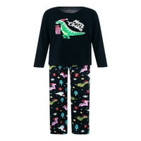 PUDCOCO božićni roditelj-dječji pidžami dinosaursko pismo s dugim rukavima