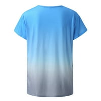 Rollbacks ženske majice kratkih rukava gradijentne boje prugastim vrhovima s dukserom V-izrez opušteno-fit