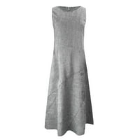 Ljetne haljine za ženske trake za ispis patentnih zatvarača džep tanka okrugla vrata bez rukava bez