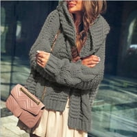 Cardigan za žene plus veličine elegantne žene čvrsti dugi rukav džemper s kapuljačom kapuljača kapice TOP CARDIGAN GREY M