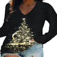 WRCNOTE DAMIES XMAS majica s dugim rukavima Božićni vrhovi V izrez Tunički bluza Festival Basic Pulover