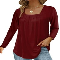 Žene vrhovi majica s punim bojama, dugih rukava, obični pulover rade vino crvene s