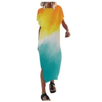 Yubatuo Womens Ljeto Ležerne prilike Bohom tiskane tanke majice Haljina kratkih rukava V-izrez Maxi