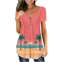 Žene tuničke vrhove proljeće ljeto havajski kratki rukav majica Ležerne haljine Henley Tee Trendi bluze