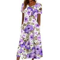 Haljine za žene ženska haljina za sunčanje CREW izrez kratki rukav cvjetni maxi sunčani haljina ljetne
