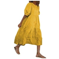 Ženske haljine kratki rukav čvrst modni modni gležanj dužine a-line okruglog dekolteta Ljetna haljina žuta m