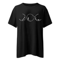 PXIAKGY WOMENS Ljetni print O izrez kratki rukav labav vrhovi bluza TEES majica crna + m