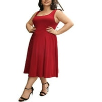 Elegantni puni kvadratni vrat Linijske haljine za crvenu plus veličine bez rukava