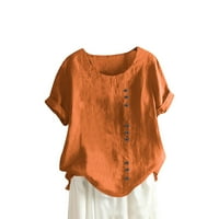 Qwertyu Dressy Bluze za žene Hlače pamučne posteljine posade vrat kratkih rukava plus veličine boho košulje u obliku pune boje Ljeto casual top narandžasta 2xl
