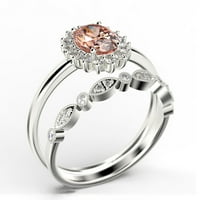 Lijepa minimalistička 2 karat ovalnog morgatita i dijamantskih morskih zaručničkih prstena, klasični