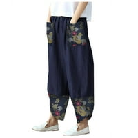 Wendunide Ženske hlače Žene Ležerne prilike pamučne posteljine Ispiši patchwork neregularne hlače sa