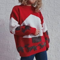 Lilgiuy božićno drvce zadebljane dame casual tiska dugih rukava okrugli vrat pulover duks top crveni