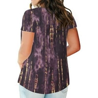 Loyisvidion Womans Majica za čišćenje žena plus veličine V-izrez kratkih gumba za print kratkih rukava majica bluza ljubičasta 12