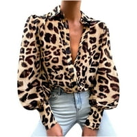 Ženski dečko na dugih rukava prevelizirani blusi Ljeto Tanak Professional V-izrez Leopard Print puni
