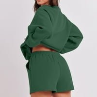 Ženske odjeve za prevelike škare za hotcos Lounge Jesen modni ležerni setovi podudaranja ženskih okruglih vrata pulover dugih rukava na vrhu kratke hlače odijelo, XL i vojska zelena