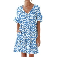 Ženska ljetna haljina Slatka slatka V izrez mini haljina s džepom kratkih rukava s rukavicama scoop