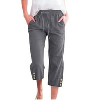 Posteljine za žene tipke Capris hlače za žene nacrtavanje elastičnih visokog struka pantske pantske boje solizova joga kaprisu žetvene hlače sa džepovima ravna široka šipka za obrezivanje nogu p tamno siva xxl