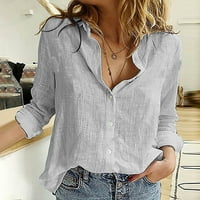 Žene casual vrhovi Solid V-izrez dugih rukava labava bluza Grey XL