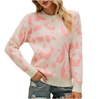 Dugačarski džemperi za žene Trendy Leopard tiskani pulover dugih rukava sa dugim rukavima, ružičasta,