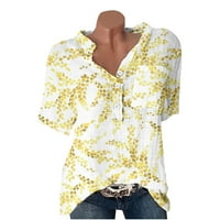 Ljetne majice kratkih rukava za žensko casunsko dugme V-izrez Lood Fit Tops Comfy pamučne posteljine cvjetne šljokice SHIrts s
