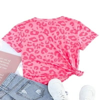 Ženski casual leopard print okrugli vrat kratki ružičasti ružičaste majice XL