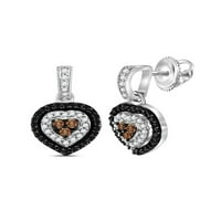 Jewels Sterling Silver ženske okrugle crne boje poboljšane dijamantske minđuše za srce CTTW