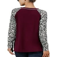 Uhndy dugi tunik pulover vrhovi za žene za žene Ležerne prilike na dugim rukavima Leopard spajanje posada