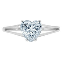 1. CT Sjajan srčani rez simulirani Blue Diamond 14k bijeli zlatni pasijans prsten sz 4.5