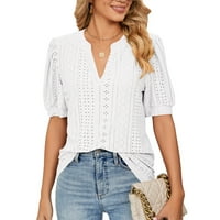 Ženska modna casual v izrez MAUBLE kratkih rukava majica šuplje izvlačenje bijelo l