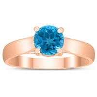 Ženski okrugli plavi Topaz katedralni pasijans prsten u 10k ružičastog zlata