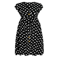 Haite Dame Ljeto Maxi haljine V izrez Sundress Plus size Dug haljina za odmor Polka Dot Black 3xl