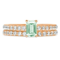 1. CT Sjajni smaragdni rez simulirani zeleni dijamant 18k Rose Gold Solitaire sa akcentima Bridal Set SZ 7