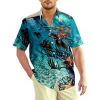 Dugme Down majica kratkih rukava, Ležerna Havajska majica, podvodni svijet Print sa džepom