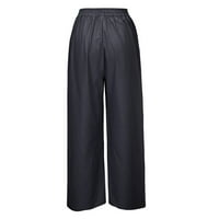 Hlače za žene široka noga Ljeto Čvrsti džep elastični struk duge teretne hlače Hlače hlače mornarice