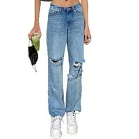 Pupkoer struk pantalone u boji Loose Jeans Džepne traper žene hlače Čvrsto dugme Ženske traperice Visoke