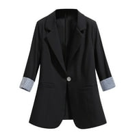 Huaai Blazers za žene Business Leases Womens Casual Solid Color Rever Srednje dugih rukava Jakna Blazer jakne za žene crna 3xl