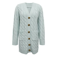 Dressy džemperi za žene Jednokrevetni džep grudi s dugim rukavima otvorena prednja boja puna boja pleteni