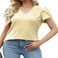 Voguele Women Ljeto vrhovi V rect majica kratki rukav majica za odmor u boji Bohemian Tunic bluza Yellow