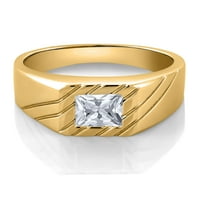 Gem Stone King 1. CT princeza Bijela cirkonija 18K žuti pozlaćeni srebrni muški prsten