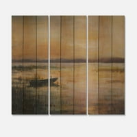 Art DesimanArt 'Pastel zalazak sunca nad jezerom' Nautički i obalni print na prirodnom borovom drvetu - ploče - ploče