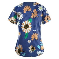 Ženske vrhove cvjetne bluze bez rukava Casual Women Ljetni posadni vrat T-majice Tamno plavi XL