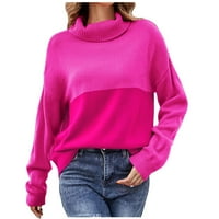 Ženska modna dvostruka boja Turtleneck pulover dugih rukava Pleteni ležerni džemper Jumper vrhova jesenska