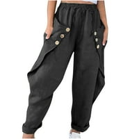 Uorcsa Street trend modni čvrsti dug gumb širok džep mekani svestrane ženske hlače crne boje