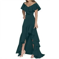 Modna ženska V-izrez Split ruffle nepravilna elegantna haljina