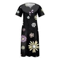 Yubatuo Womens Ljeto Ležerne prilike Boho cvjetno tiskane haljine s džepnim rukavima V-izrez Midi haljine