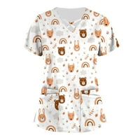 Ženski bluze V-izrez Radna odjeća, grafički otisci Žene kratkih rukava ljetni bluze narančaste s